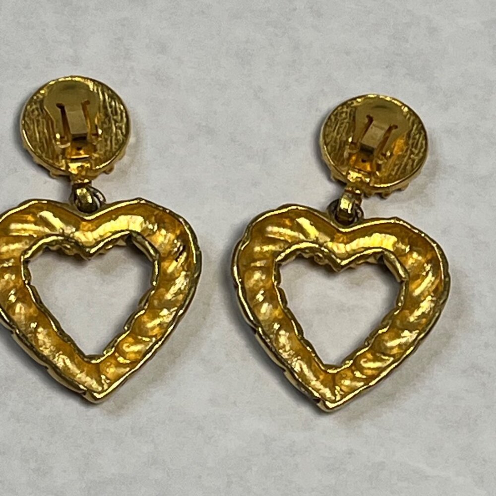 Vintage Gold-Tone Heart-Shaped Drop Earrings - Picture 4 of 4